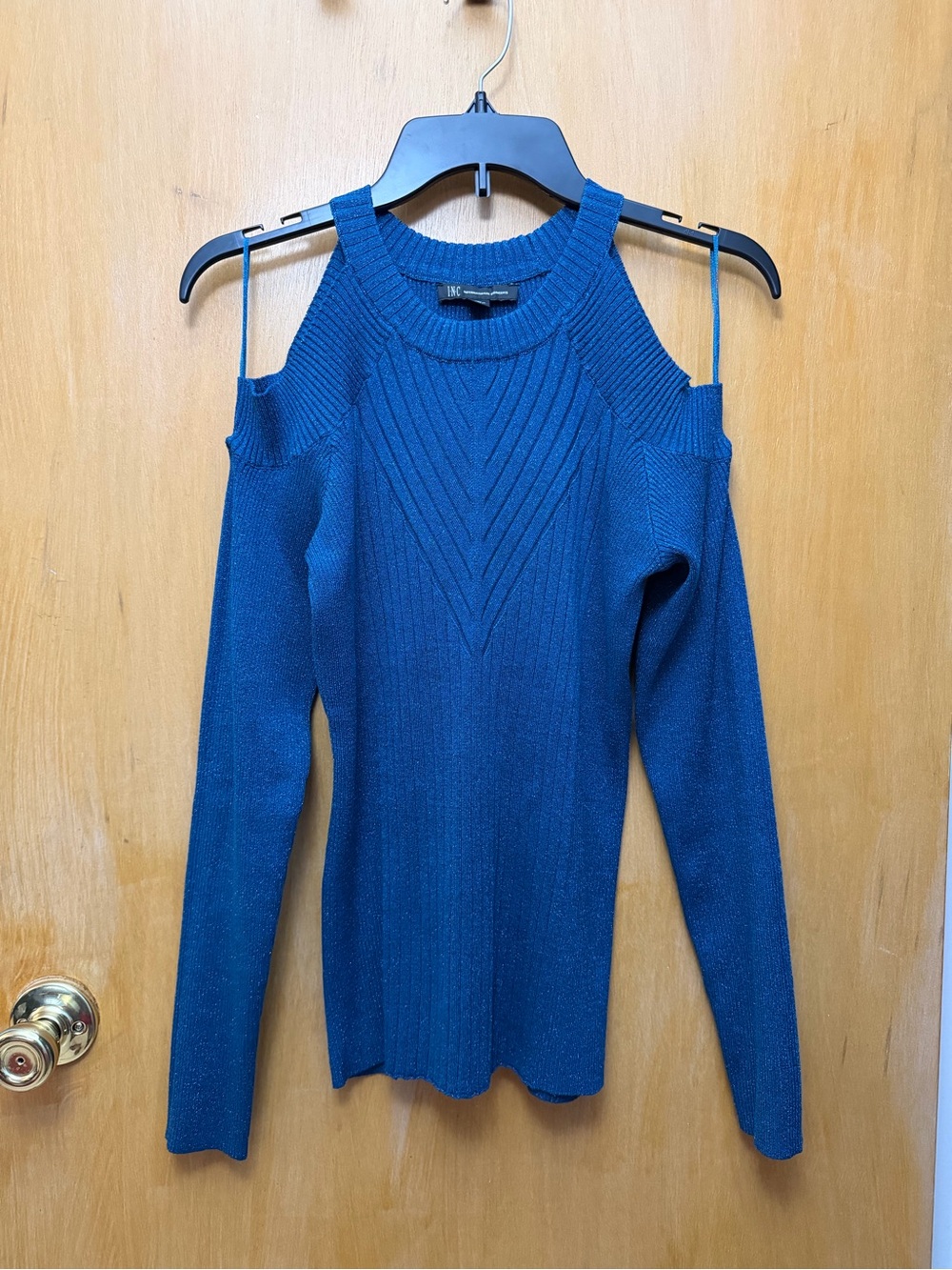 INC International Concepts Teal Blue Cold-Shoulder Knit Sweater
